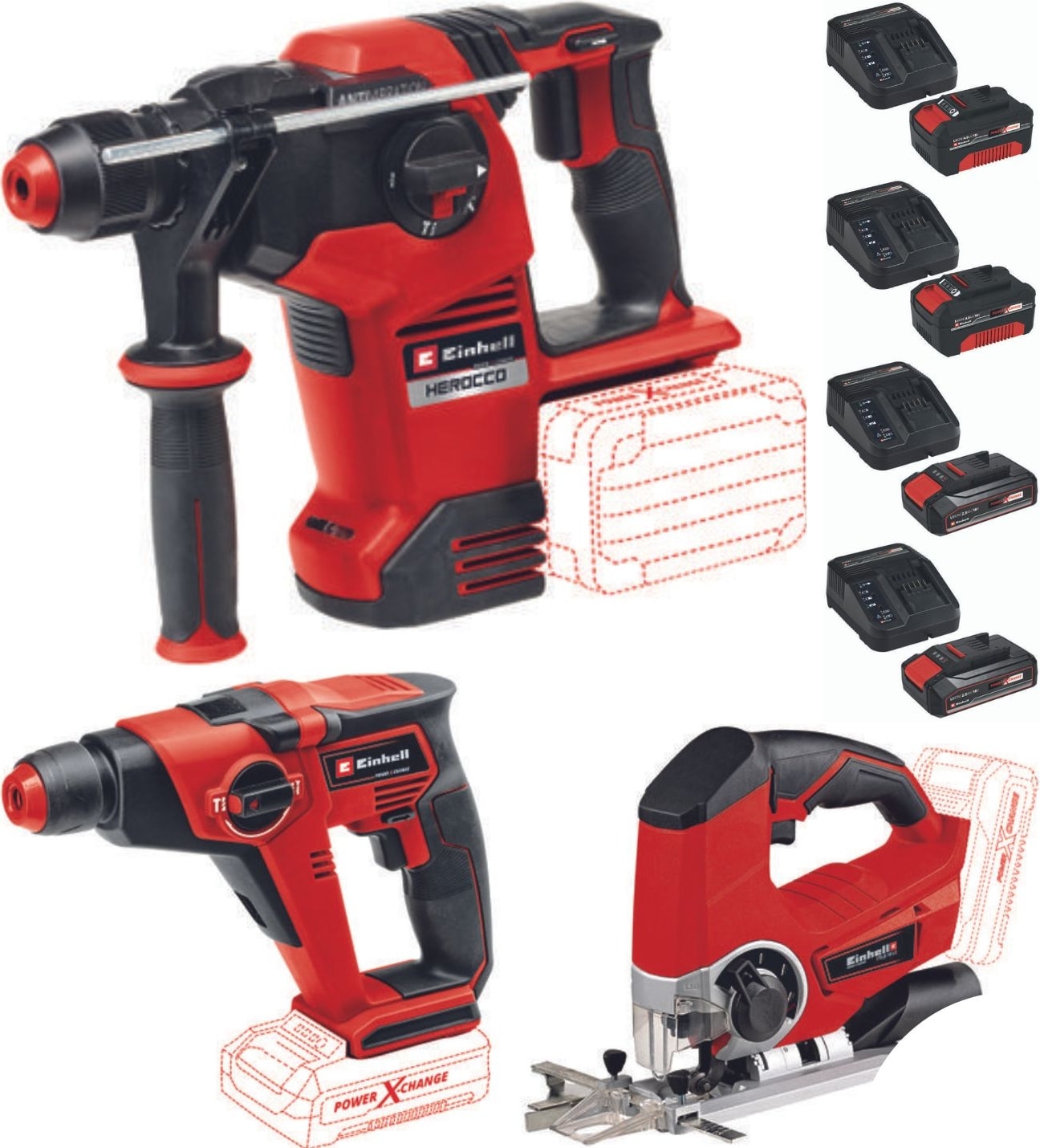 Te-Hd 18/12 Vidalama Matkap Te-Js 18 Dekupaj Testere Herocco 36/28 Kırıcı Delici 2X4.0AH+2X2.5AH Starter Kit Akülü Set