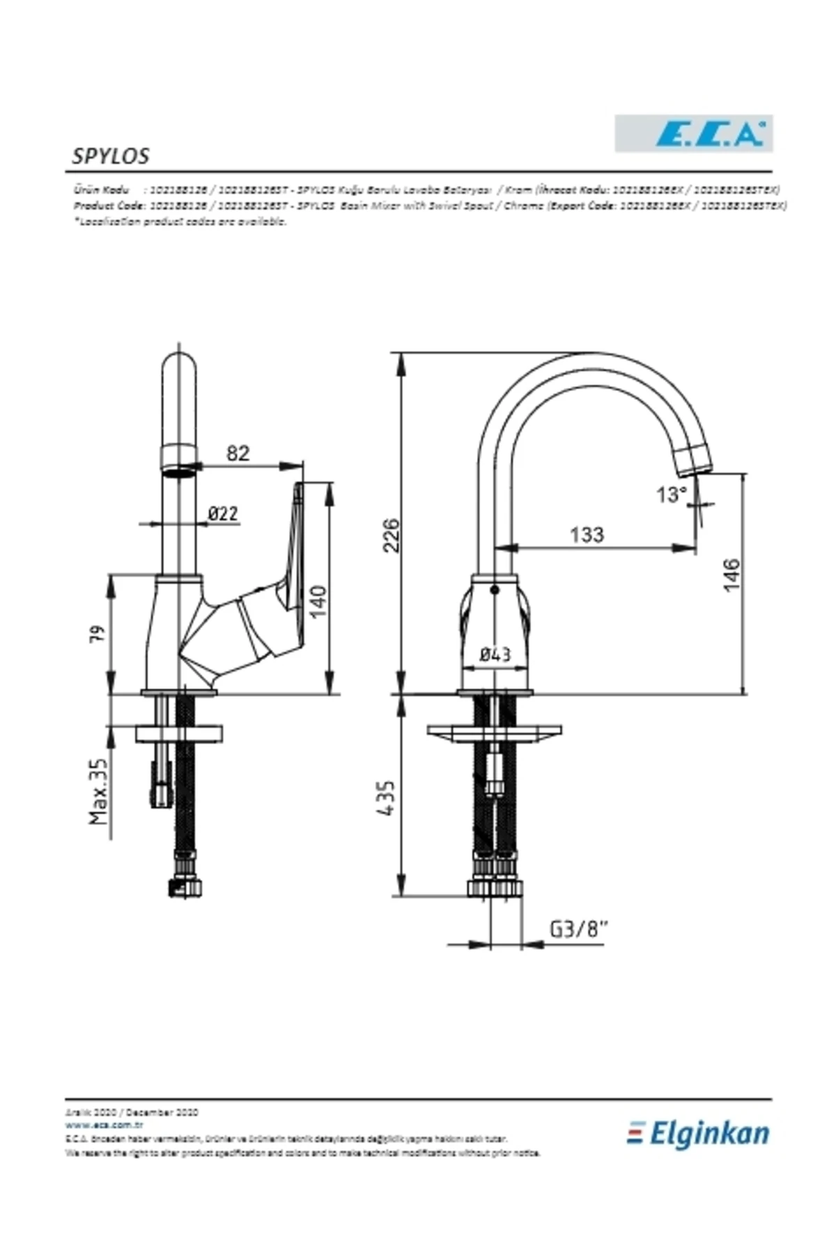 Spylos Lavabo Bataryası Kuğu Borulu