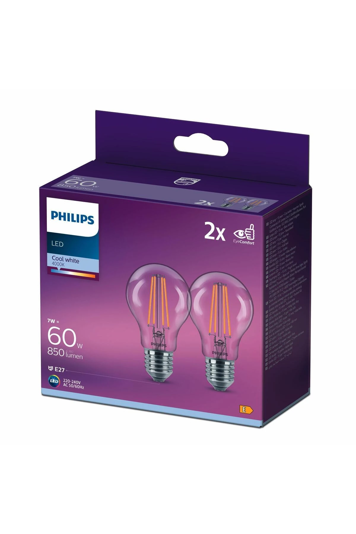 Filament Ampul Şeffaf 60 W Gün Işığı A60 E27 (2'li)