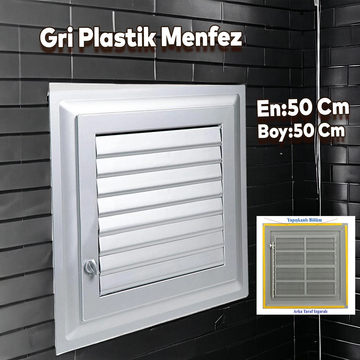Menfez Banyo Wc Tuvalet Depo Havalandırma Plastik Panjur Gri 50X50 cm