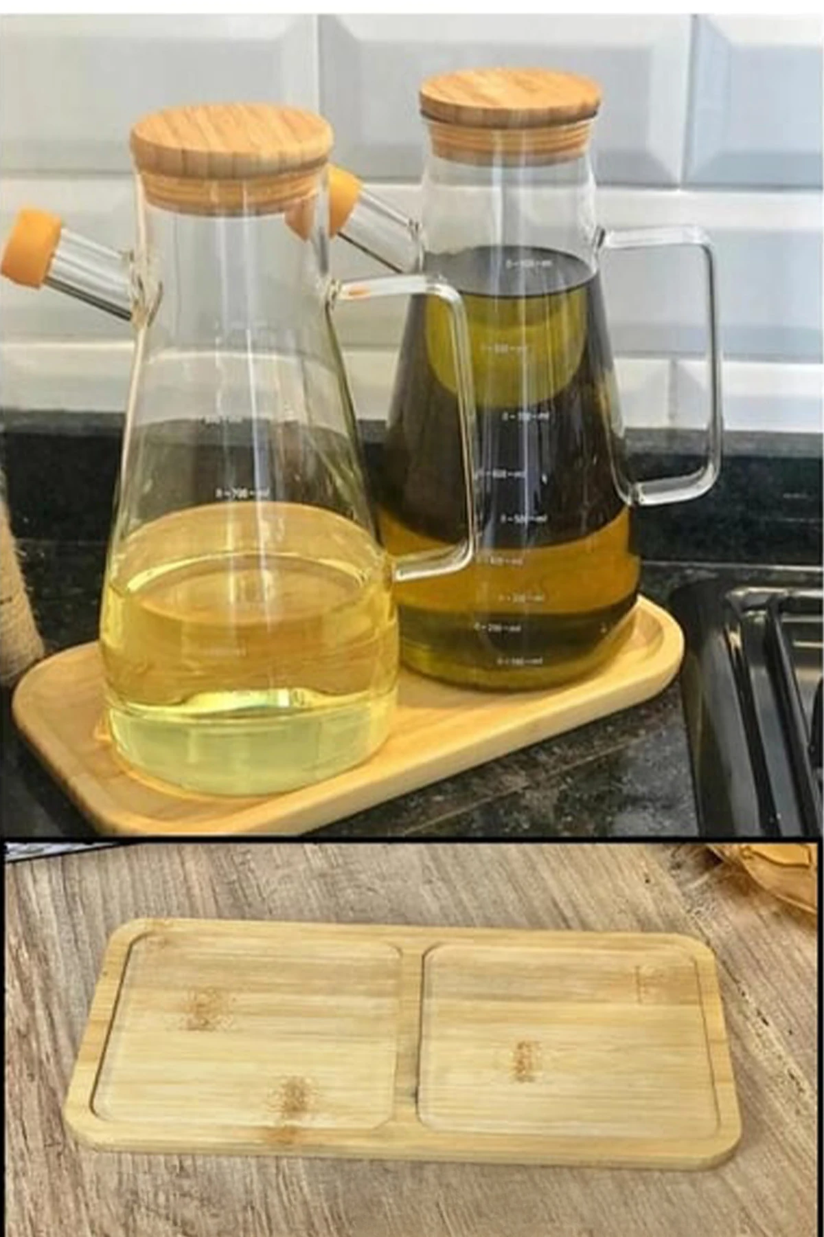 DİKDÖRTGEN 2 BÖLMELİ AHŞAP BAMBU YAĞDANLIK ALTLIK & SUNUMLUK