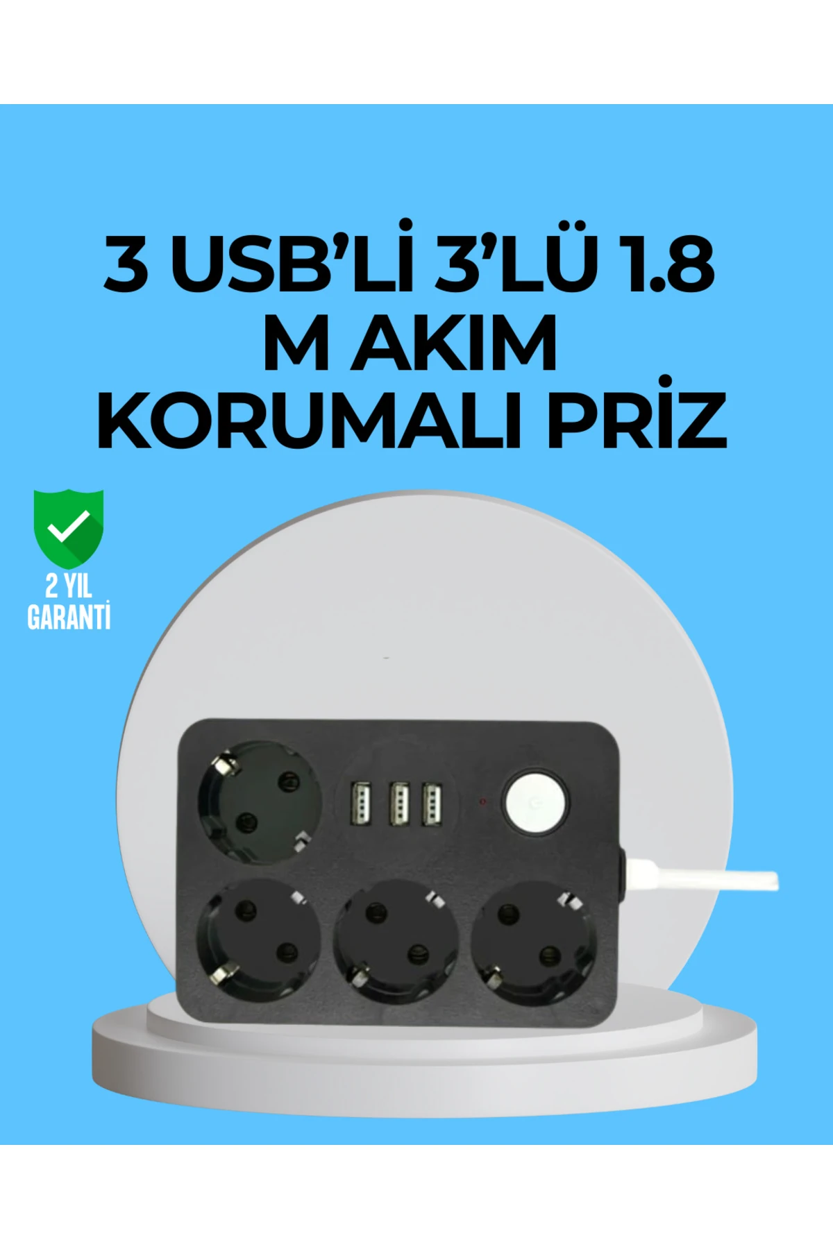 3 USB Çıkışlı 4’lü Akıllı Priz 2500W 2 Metre Kablo - MEET1693-5667