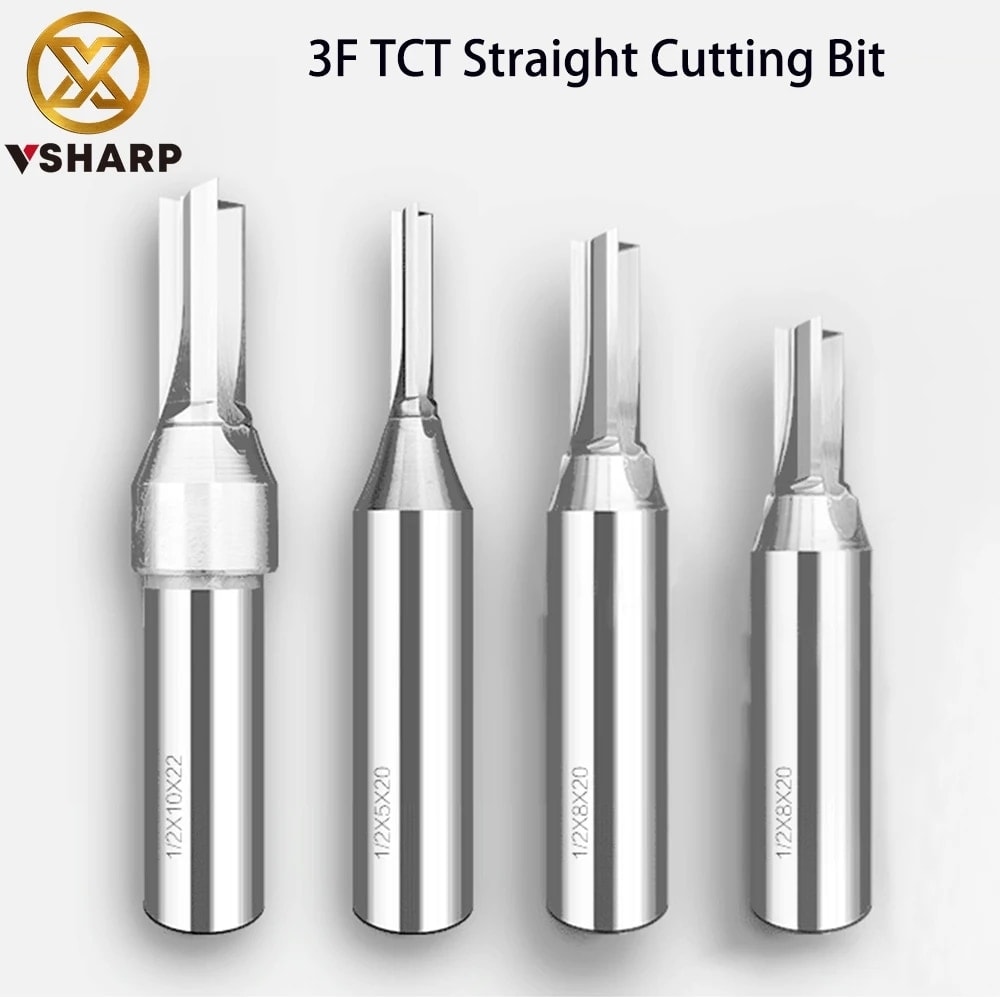 12.7X7X20 Vsharp 3 Flüt Çok Fonksiyonlu Tct Düz Bit 12.7mm Hızlı Planya Kesme Karbür Alaşım Ağaç Işleme Yönlendirici Bit Ahşap Mdf (Yurt Dışından)