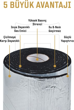 06 Mm x 120 Cm x 1 Mt Oto Yalıtım Malzemesi - Folyolu Isı Ses Yalıtım Süngeri - Alüminyum Takviyeli