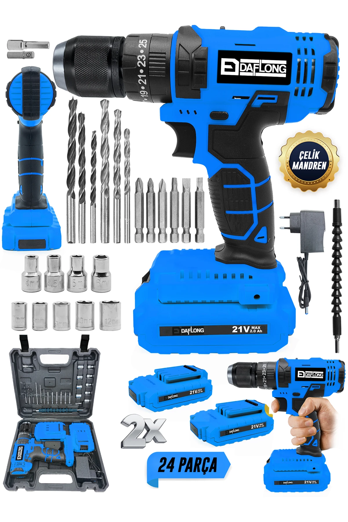 21V ÇELİK SANZUMAN ÇELİK MANDREN BAKIR SARGILI AKÜLÜ VİDALAMA