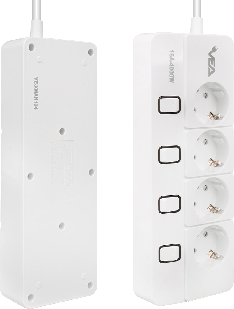 Vea VE-XMAN104 A Class 4'lü Anahtarlı 1.5 Metre Grup Priz Akım Korumalı Priz 2 USB 4000 Watt 16 Amper Isıya Dayanıklı