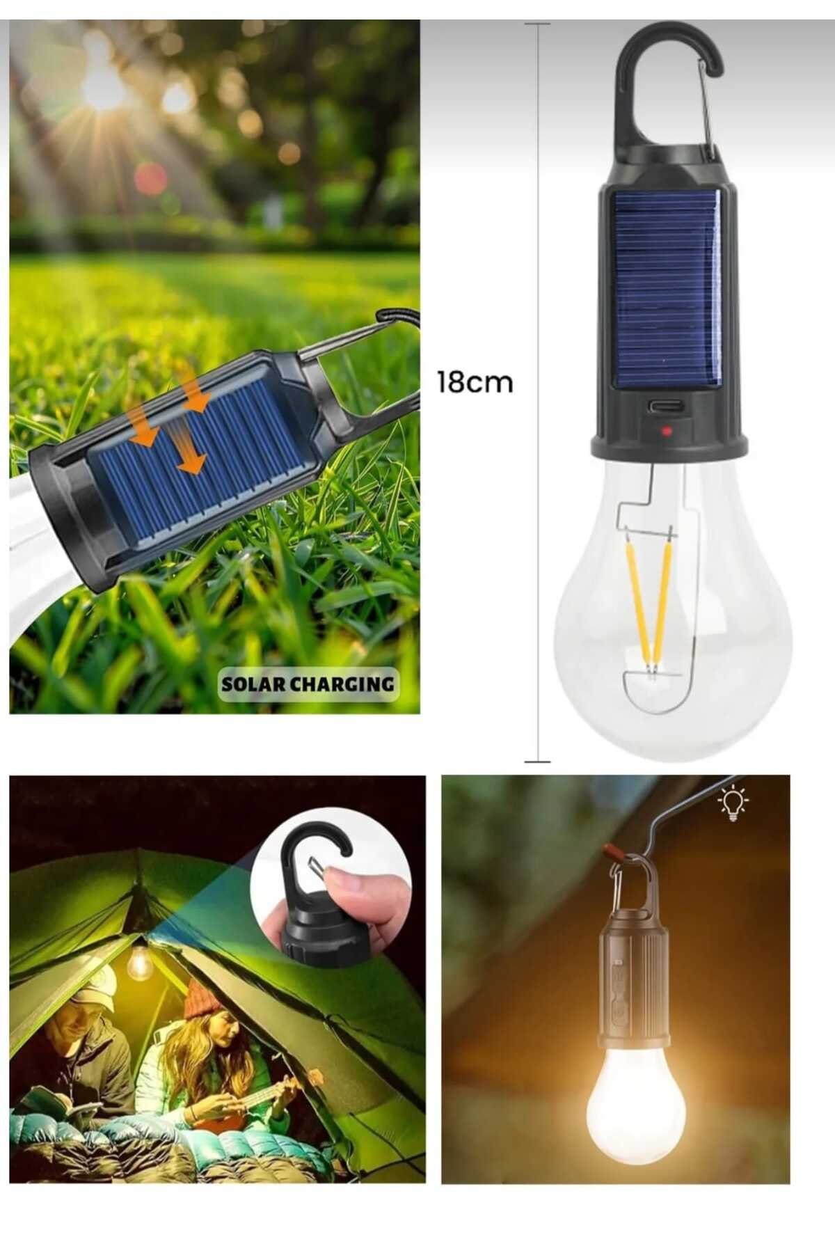 Taşınabilir Solar USB Şarjlı Led Ampül Outdoor Kamp Bahçe Lambası Askılı Kırılmaz Led Işık Kumandalı