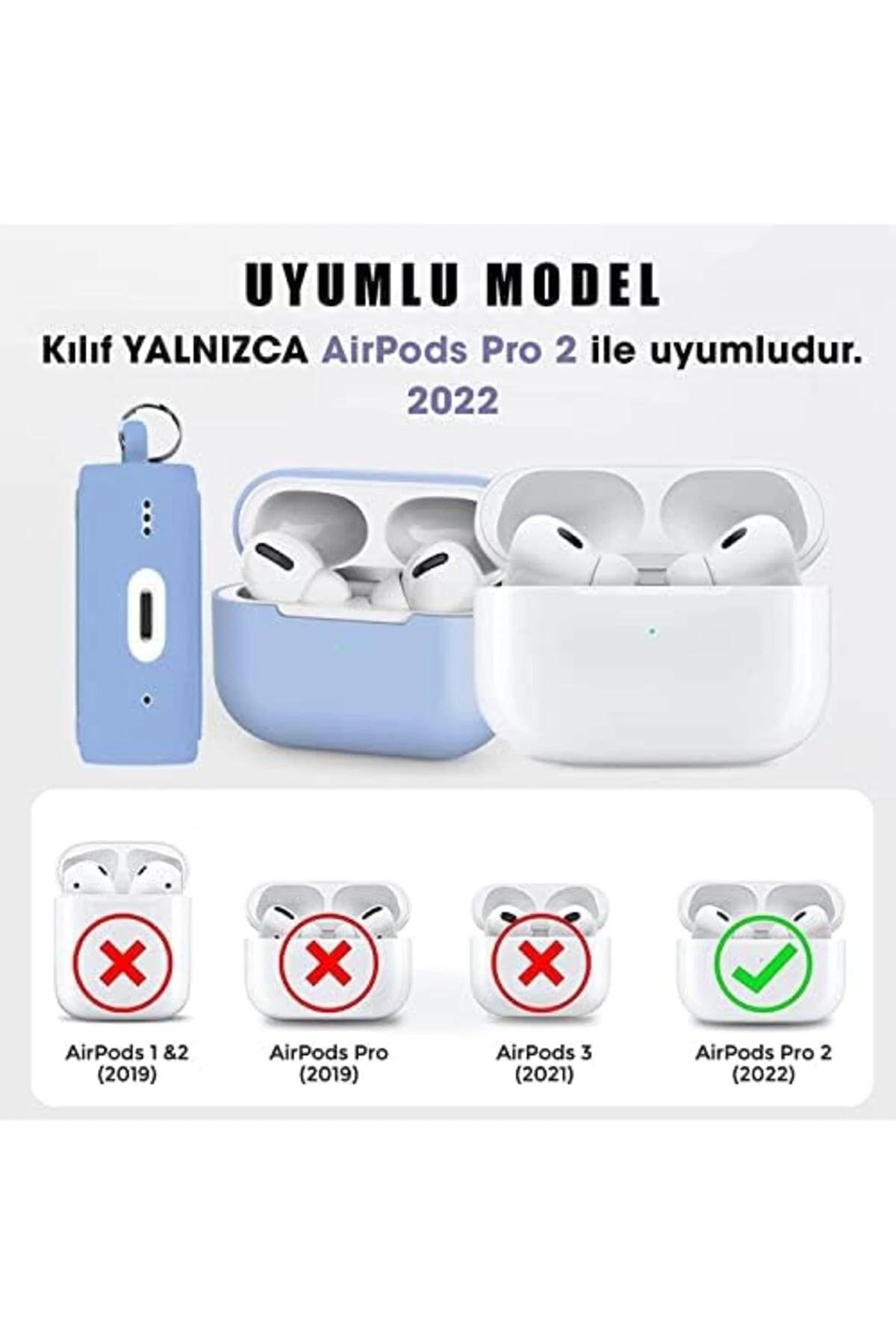 For AirPods Pro 2 ile uyumlu Kılıf Silikon Tam Koruma Kancalı Anahtarlık Comely For Pro 2 ile Uyumlu