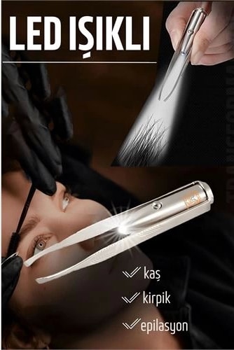 Bfs LED Işıklı Cımbız Kirpik Kaş Cımbız Epilasyon Cımbızı
