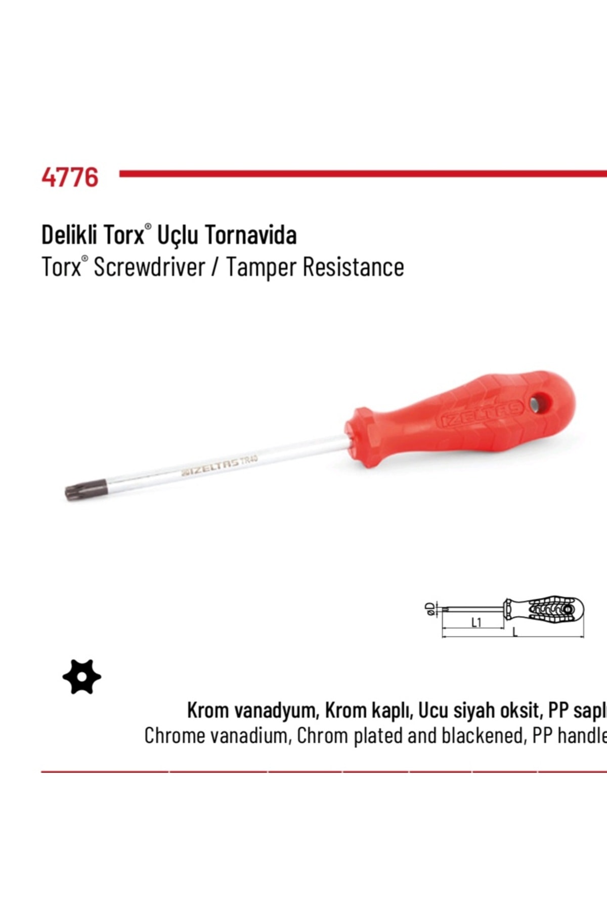 Delikli Torx Uçlu Tornavida T9