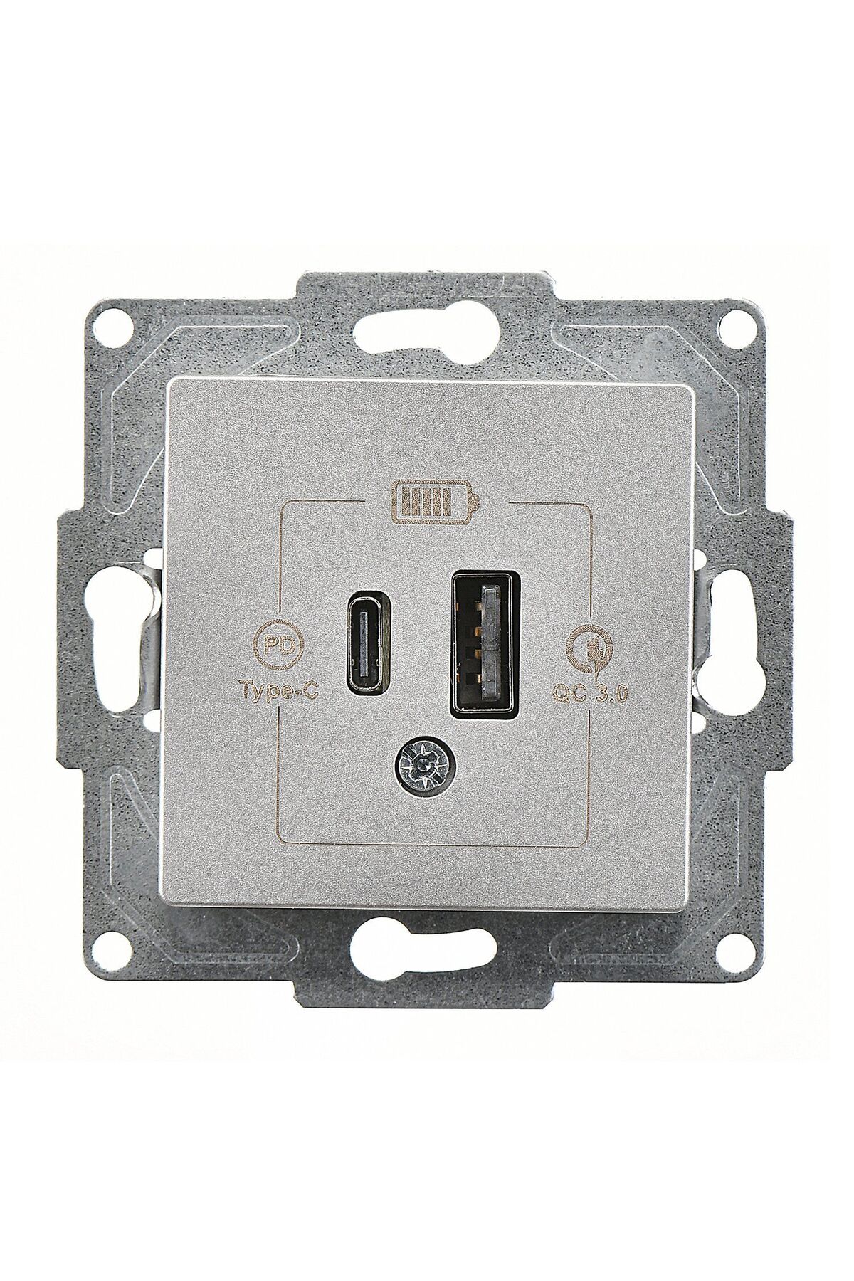 Eqona Gümüş Şarj Prizi 20W QC3.0 PD Type-C + USB Çift Çıkışlı Mekanizma