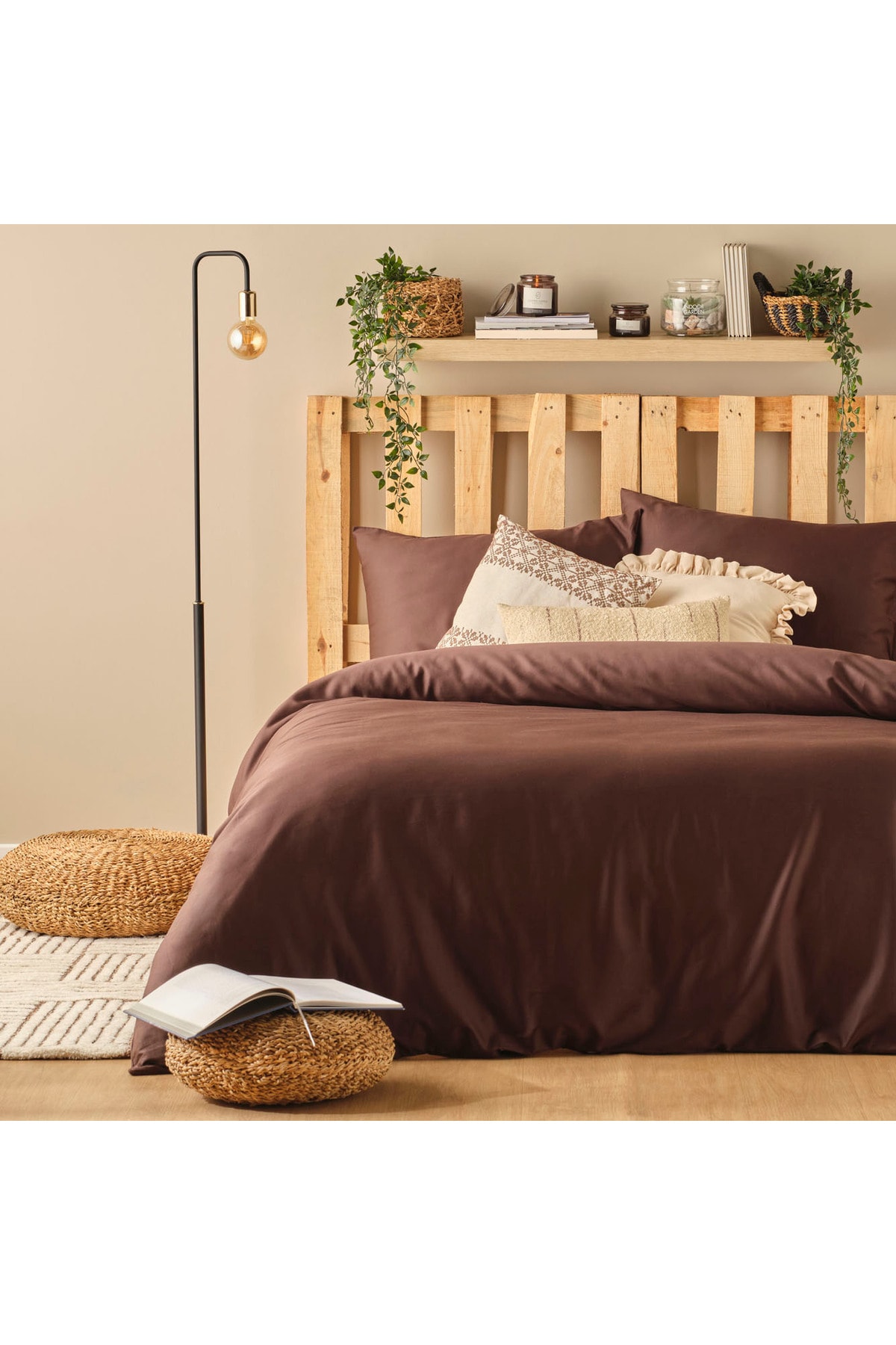 %100 Pamuk Saten Supreme Basic King Size Nevresim Seti Kahverengi (240x220 cm)