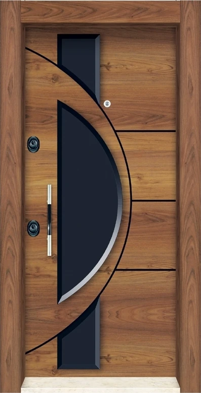 TEZ3452 Ahşap Kaplama Kabartma Model Çelik Kapı