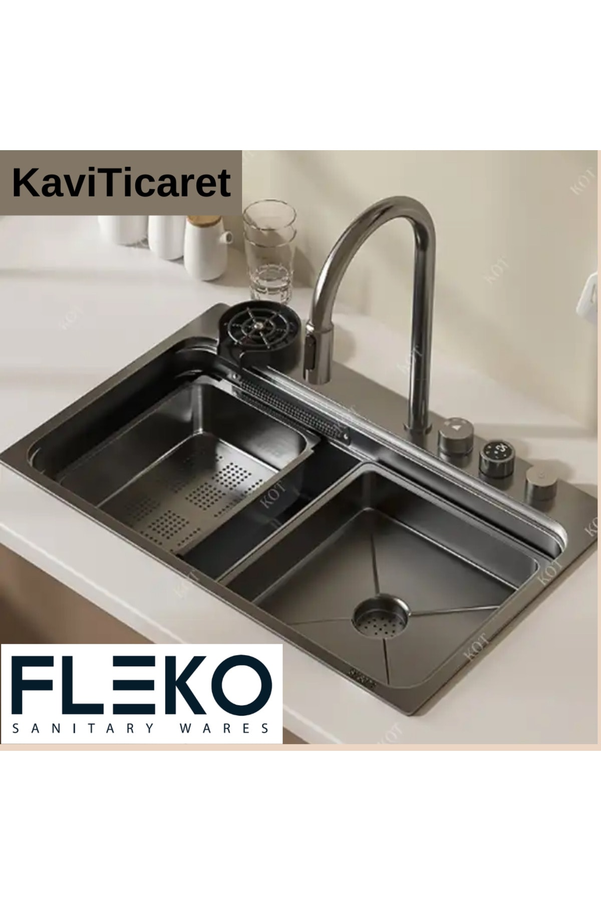 Dijital Eviye Seti Ve Fotoselli Bataryası Teknolojik Akıllı Antrasit Gri Çelik Evye