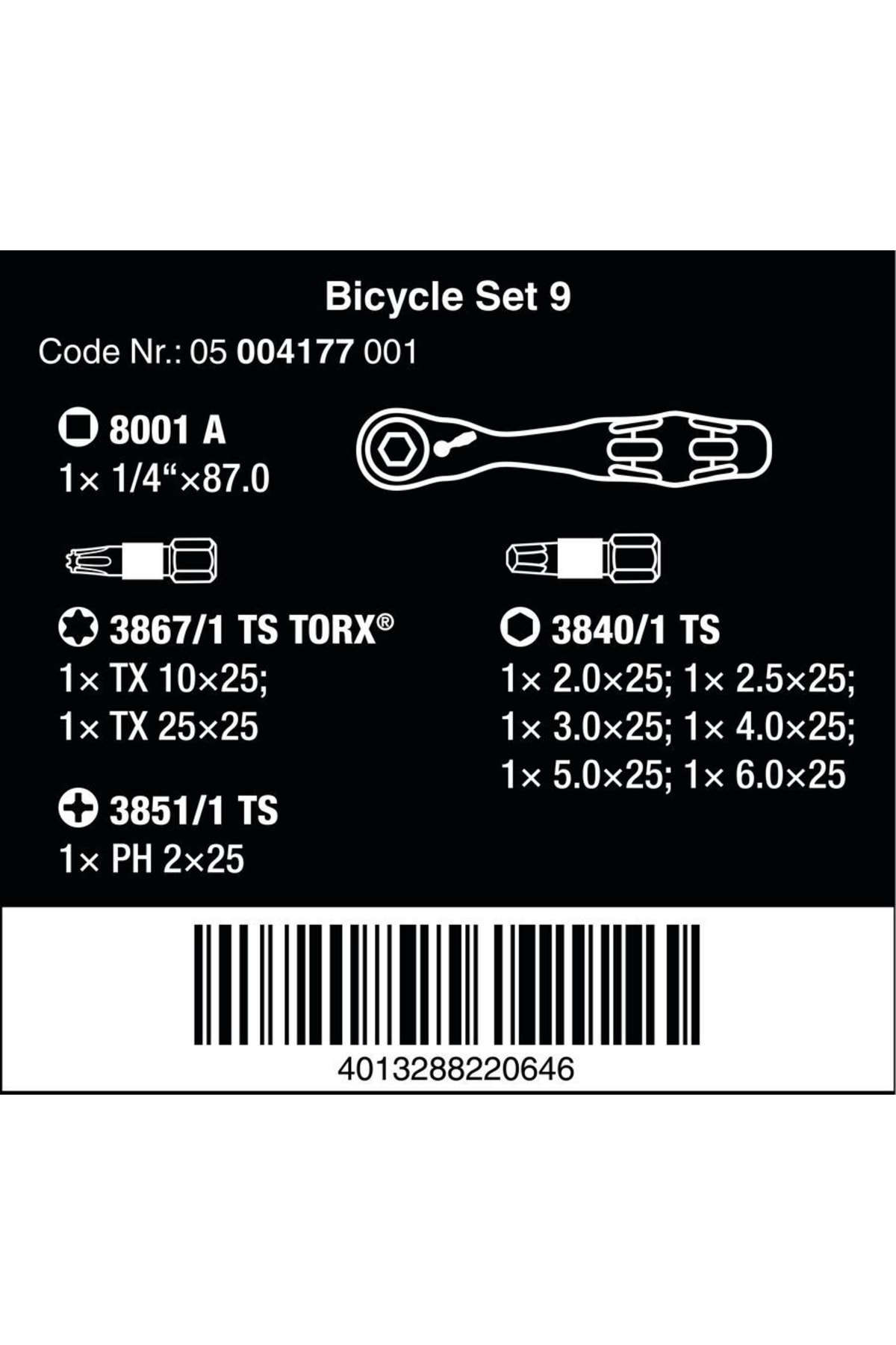 WERA Bisiklet Set 9 Mini Cırcır Bits Seti 05004177001
