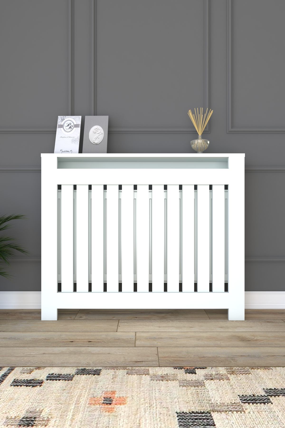 Kalorifer Petek Kapama 85 Cm (İÇ ÖLÇÜSÜ) Lambiri Desenli Mdf Mat Beyaz