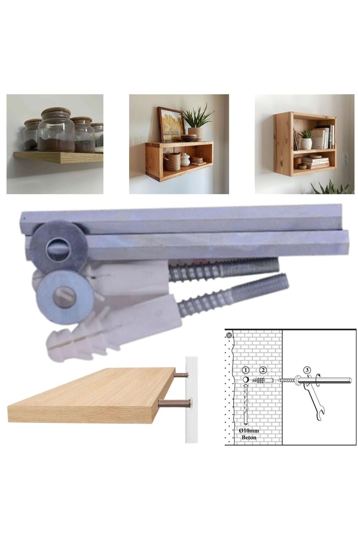 10 Cm Gizli Raf Tutucu Çap: 8 MM, 18 mm Ahşap İçin Uygundur. (1 Takım)