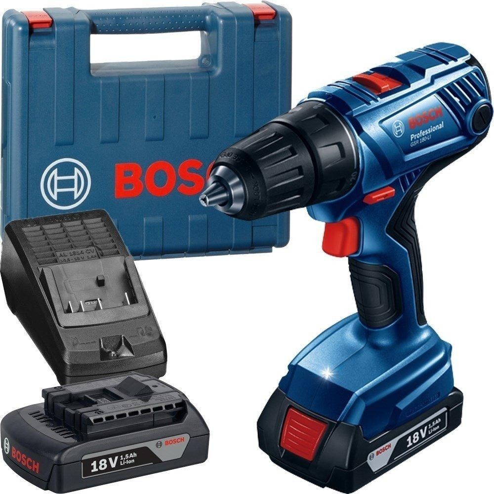 BOSCH GSR 180-LI 18V 2 Ah Çift Akülü Delme Vidalama Sarjlı Matkap + 30 cm Esnek Bükülebilir Vidalama Uzatma Adaptör Seti