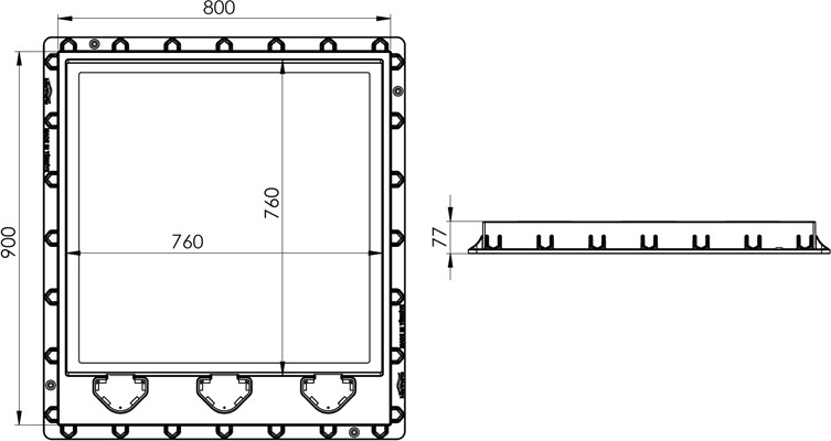 80x90 Menteşeli Rögar Kapağı / Çerçeve + Düz Kapak