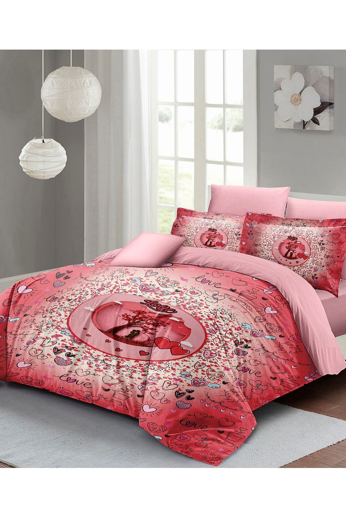 Kıng Sıze Sevgililer Günü Çift Kişilik Nevresim Takımı%100 Pamuk Saten Chart 220x240cm
