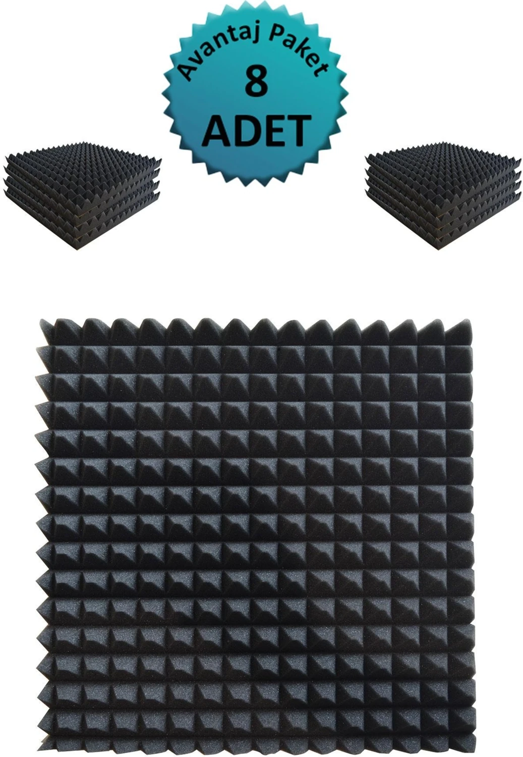 Akustik Ses Yalıtım Süngeri 50 x 50 x 4 Piramit Kesim Yapışkansız 8 Adet