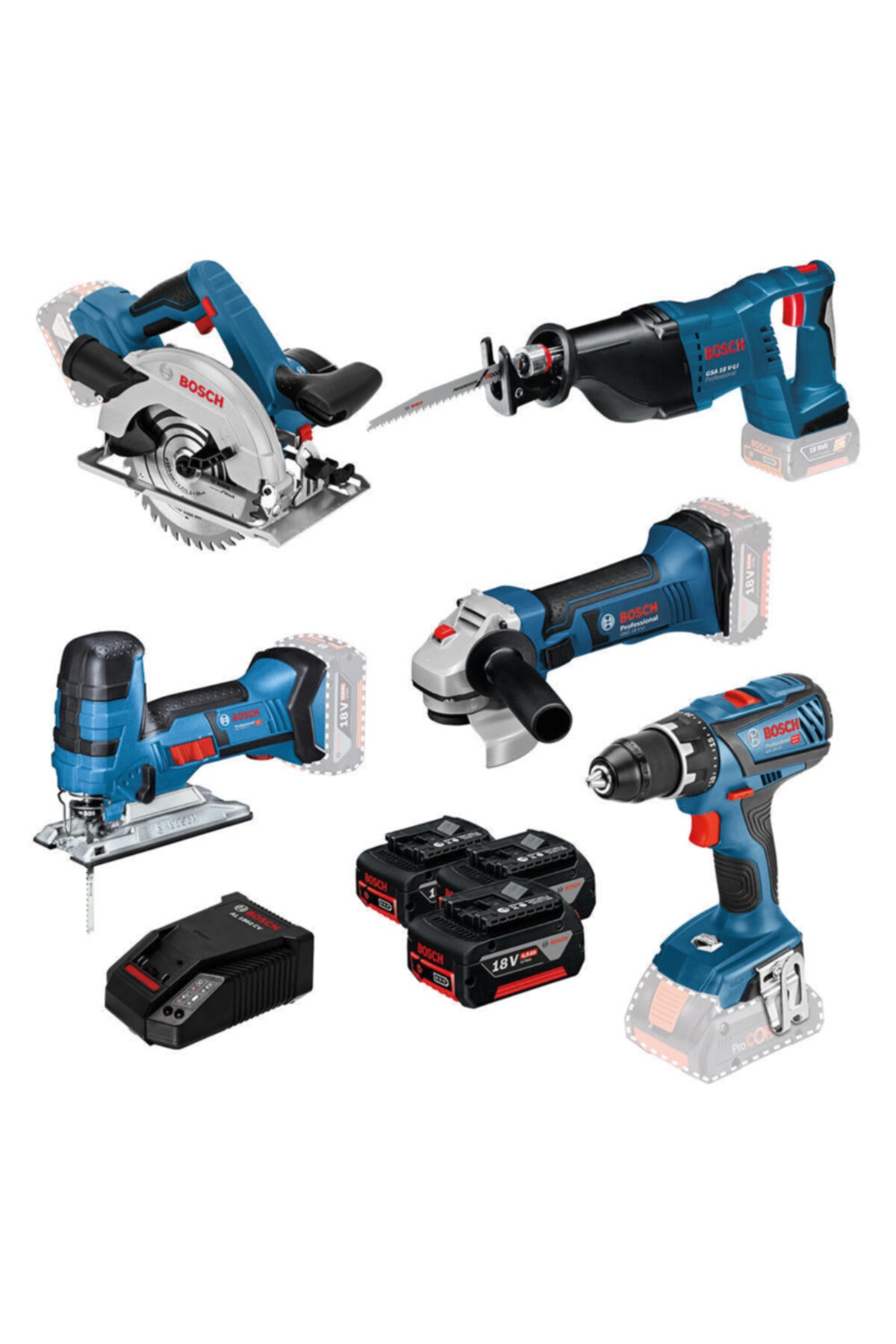 BOSCH Gsr 18v-28/gws 18-125 V-lı/gsa 18 V-lı/gks 18v-lı/gst 18v-lıs /3 X 18v 4.0ah/gal 1860cv Set