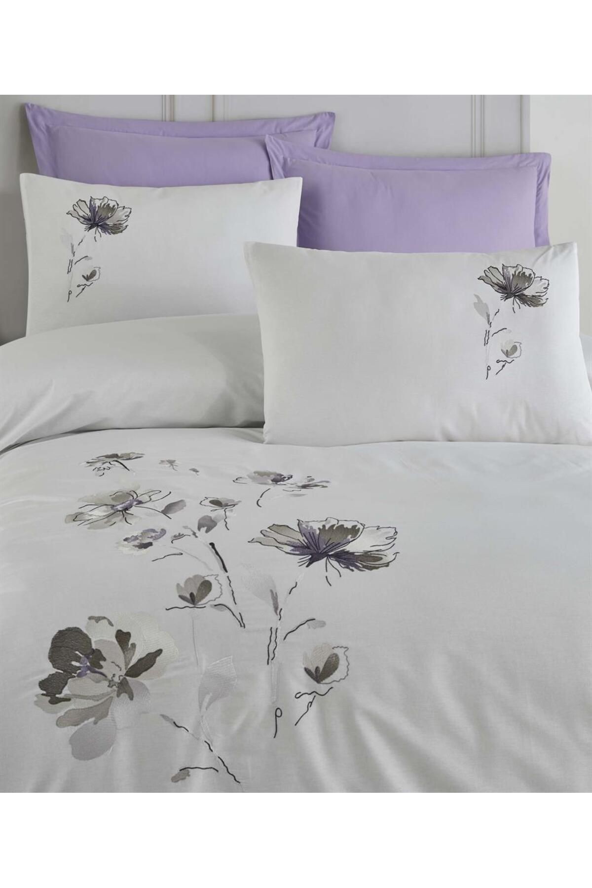 YENİ SEZON Çeyizlik %100Cotton CREAFORCE LİZAY Nakışlı Çift Kişilik Nevresim Takımı 6 Parça "KUTULU"