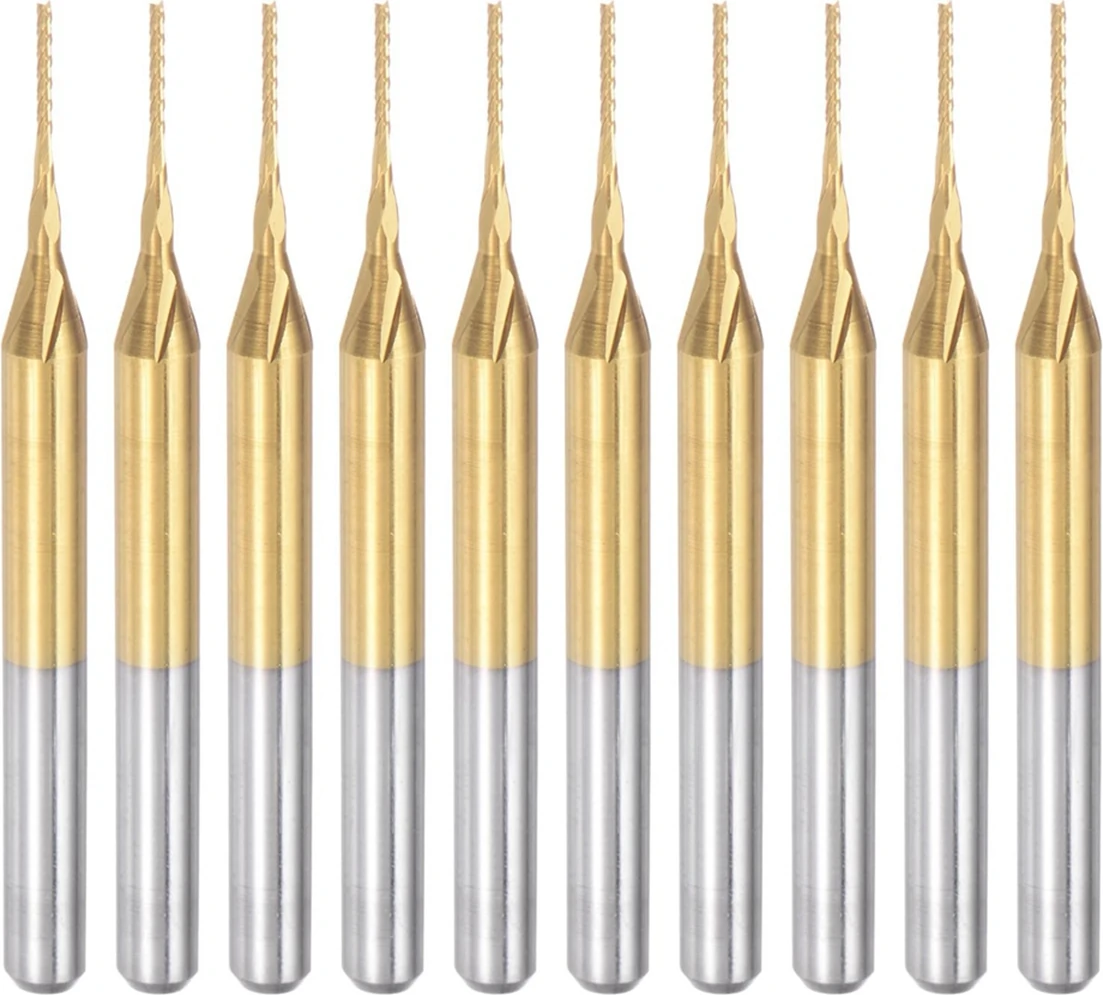 10 Adet Titanyum Kaplama Karbür Uçlu Freze Gravür Freze Kesici Cnc Yönlendirici Uçları Pcb Makinesi Için, 1/8 Inç Şaft 0.6mm (Yurt Dışından)