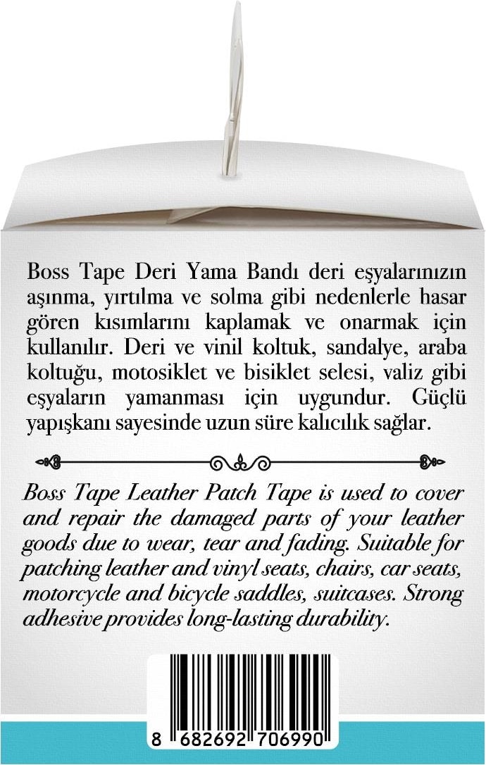Yapışkanlı Deri Yaması Deri Koltuk Sandalye Yırtık Delik Onarım Beyaz EN:10CM Boy:1,5mt