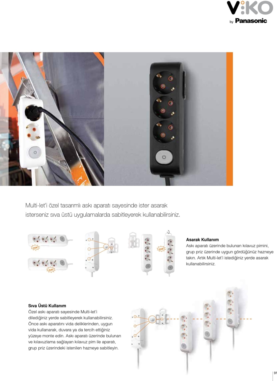 Siyah Üçlü Anahtarlı Grup Priz 5 Metre