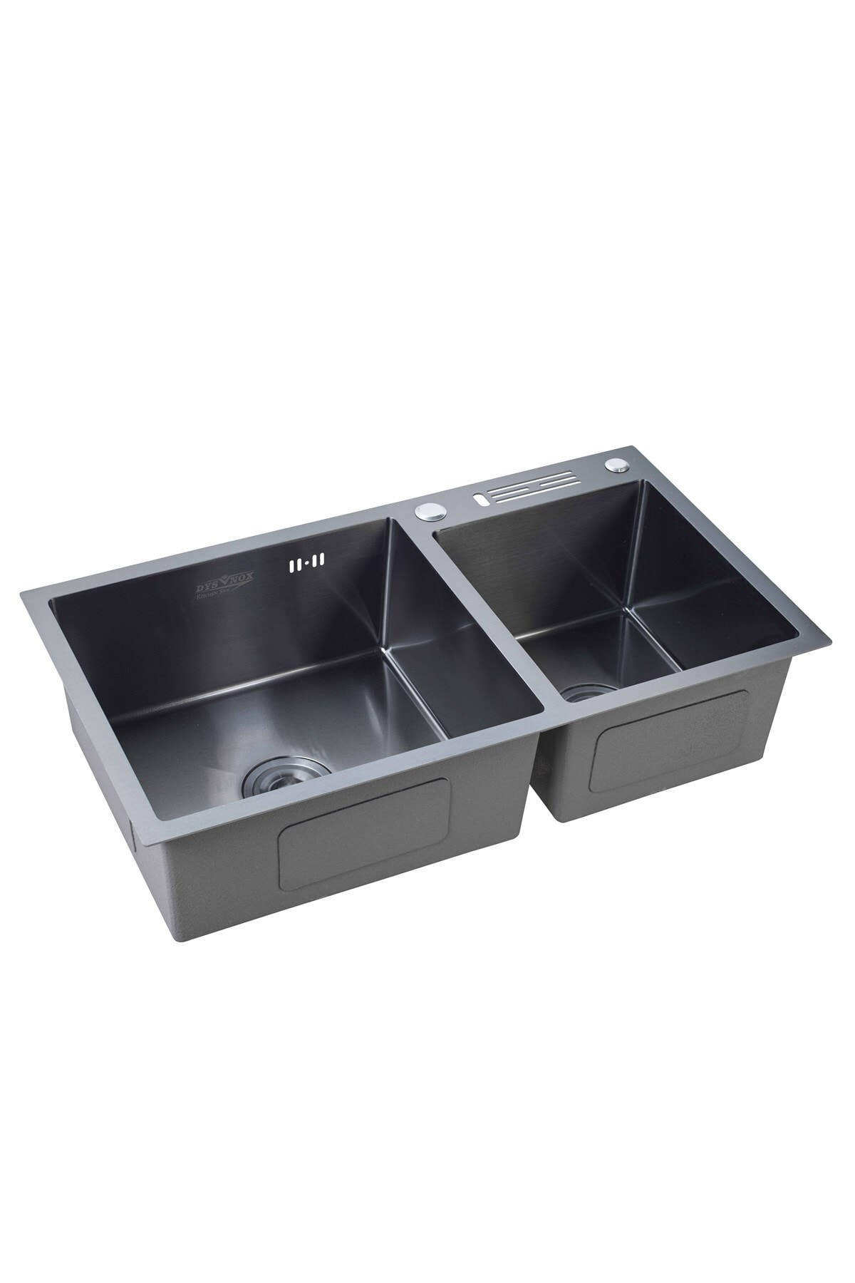 Sun Serisi %100 Krom 82x45 Siyah İki Göz Bıçak Yuvalı Paslanmaz Mutfak Eviyesi, Mutfak Lavabosu