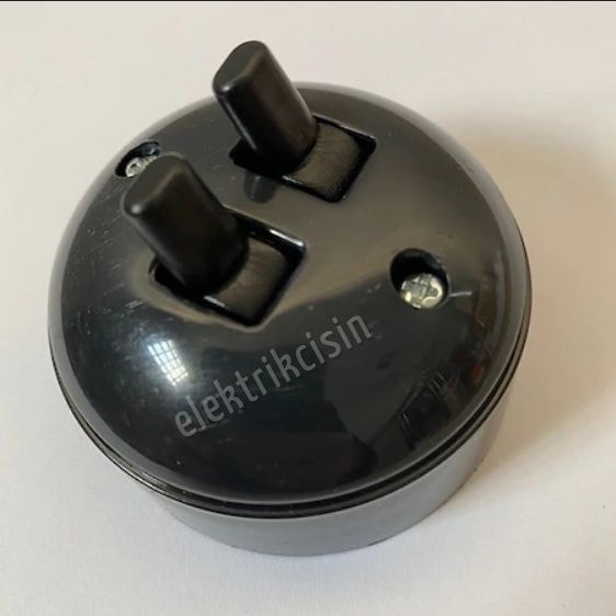 ELEKTRİKCİSİN Sıva Üstü Klasik Ikili Komütatör Anahtar, Siyah Renk Eski Model Ikili Anahtar