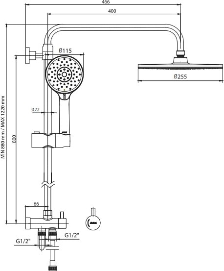 Dalia Plus Teleskobik Kolonlu Banyo Tepe Duş Seti Kare Takım 102158040