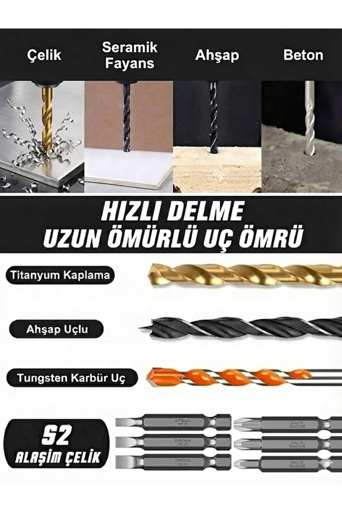 21V Bakır Sargı Kömürsüz Motor Çelik Mandren Darbeli Şarjlı Matkap Akülü Vidalama Uç Setli - Mavi