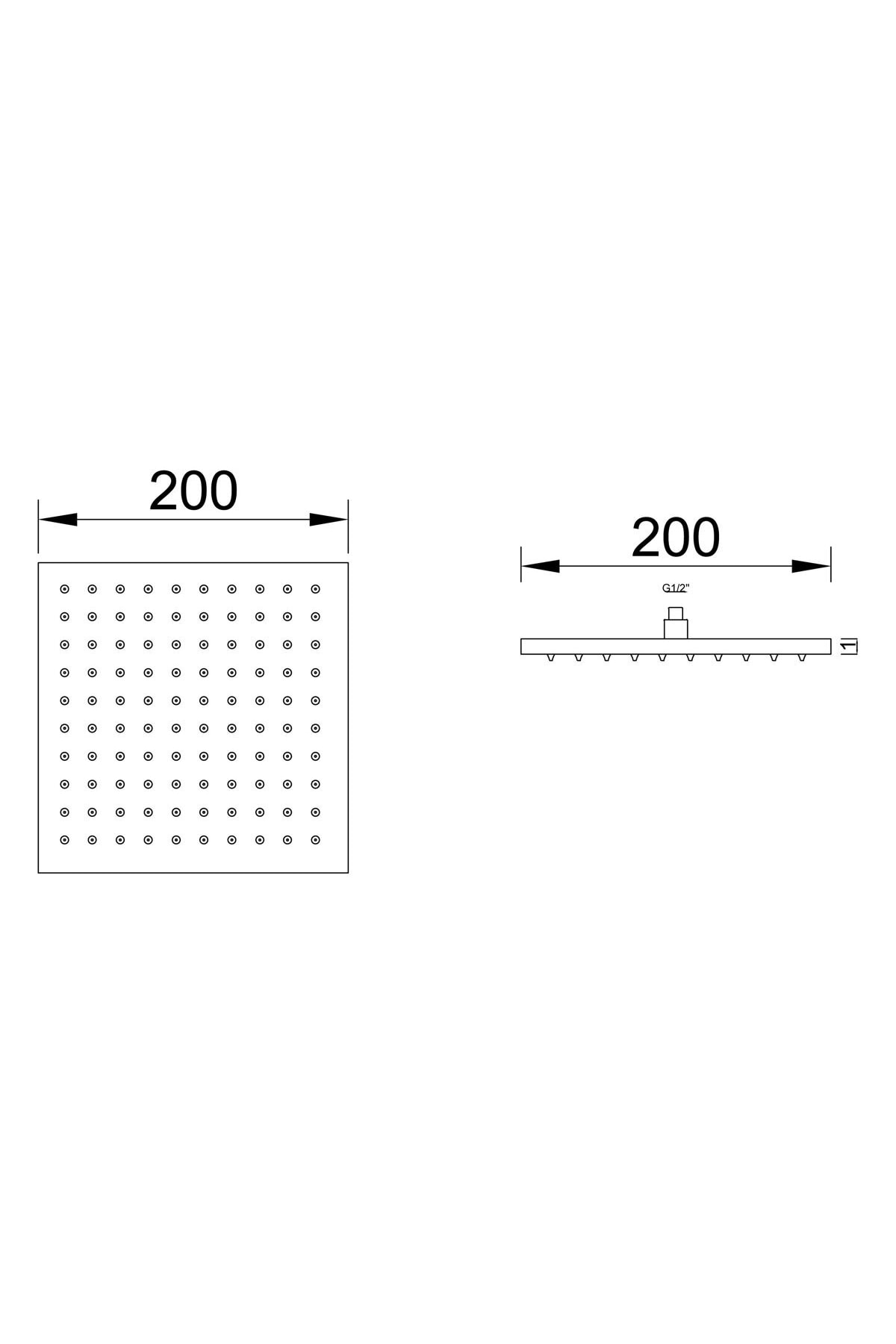Ankastre Duş Başlığı Borulu Kare Slim Metal 25x25 cm