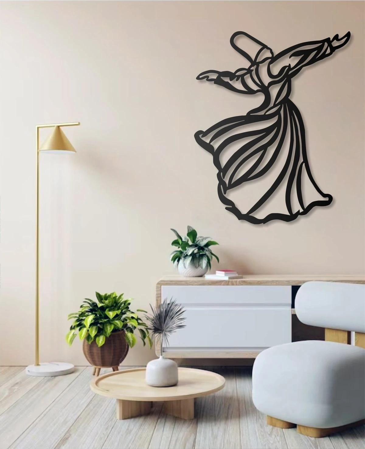 Dekoratif Hz. Mevlana Semazen Tasarımlı Metal Duvar Tablosu Islami Duvar Dekoru