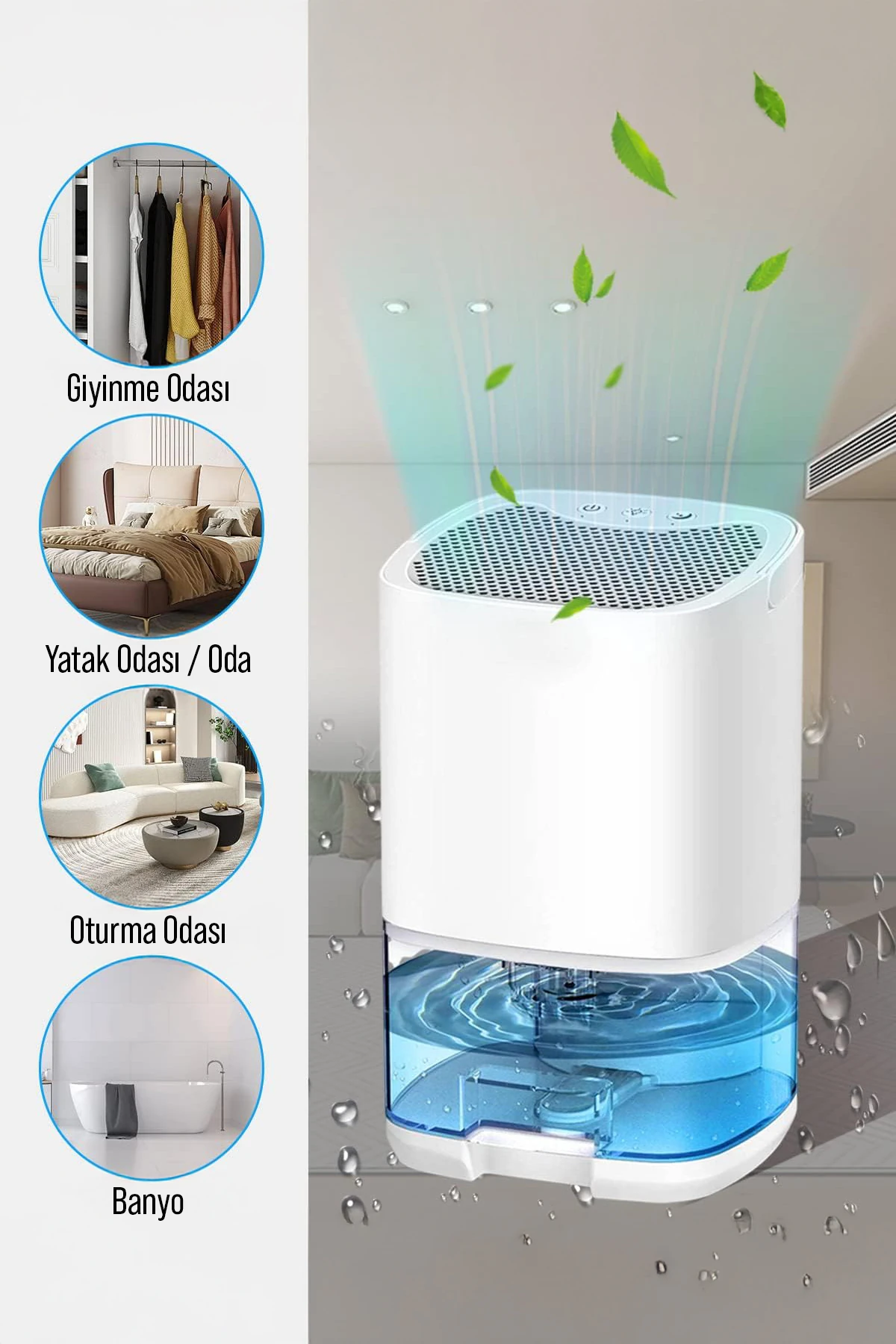 Nem Alıcı Cihaz 1000 ml Su Hazneli Sessiz Rutubet Giderici Nem Alma Makinesi Gece Lambalı