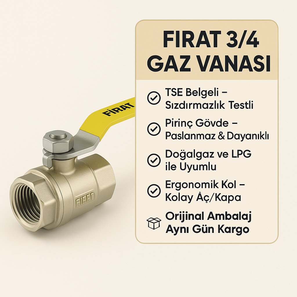 3/4" Gaz Vanası - Tse Belgeli Sızdırmaz Pirinç Doğalgaz ve Lpg Vanası