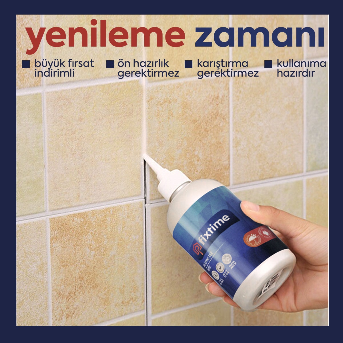 FİXTİME Tile Master Silikonlu Derz Dolgusu Krem 225 ml (2'li SATIŞ PAKET )