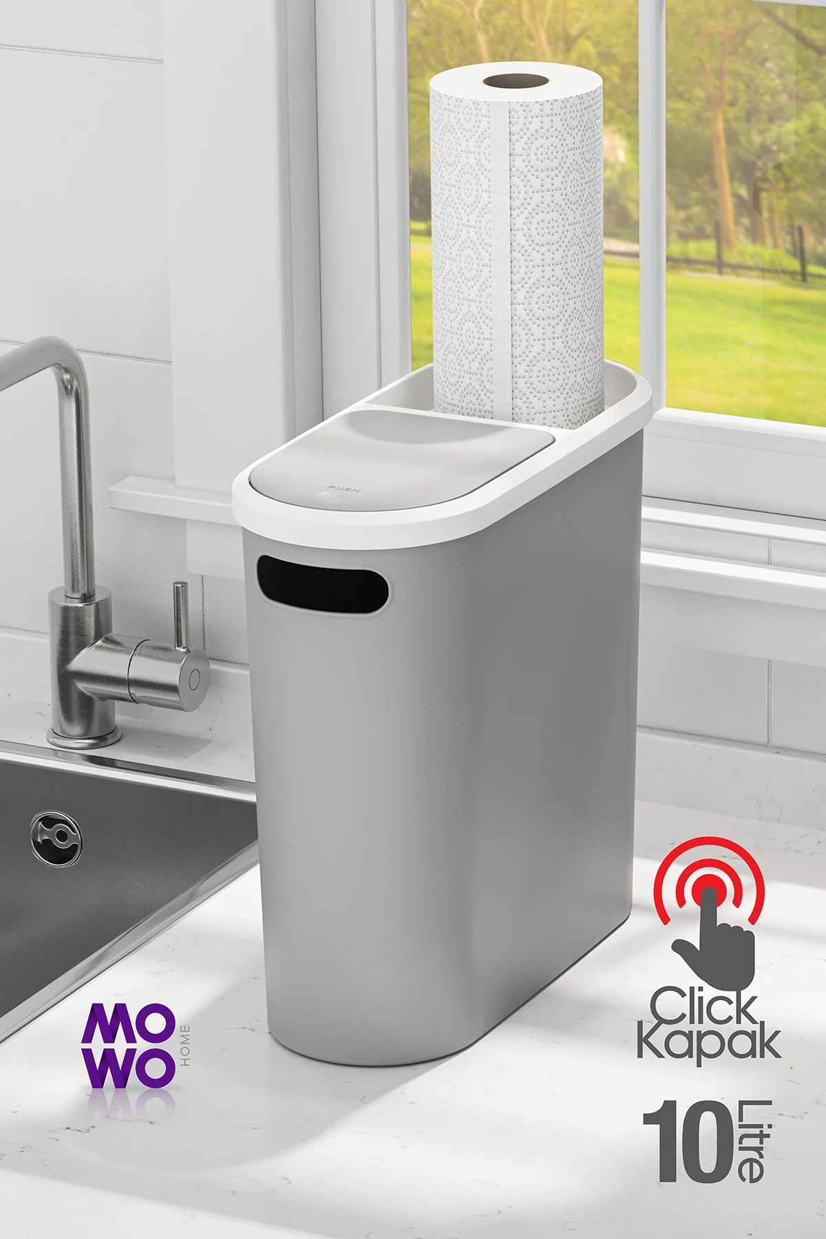 Click 10 Lt Çöp Kovası Gri, Mutfak, Banyo, Tuvalet Çöp Kutusu