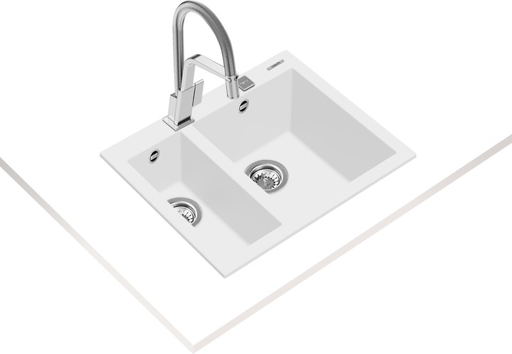 FORSQUARE 590 TG ARTIC WHITE Ankastre Kumanda Sifonlu Granit Eviye Beyaz 59 cm 115260023