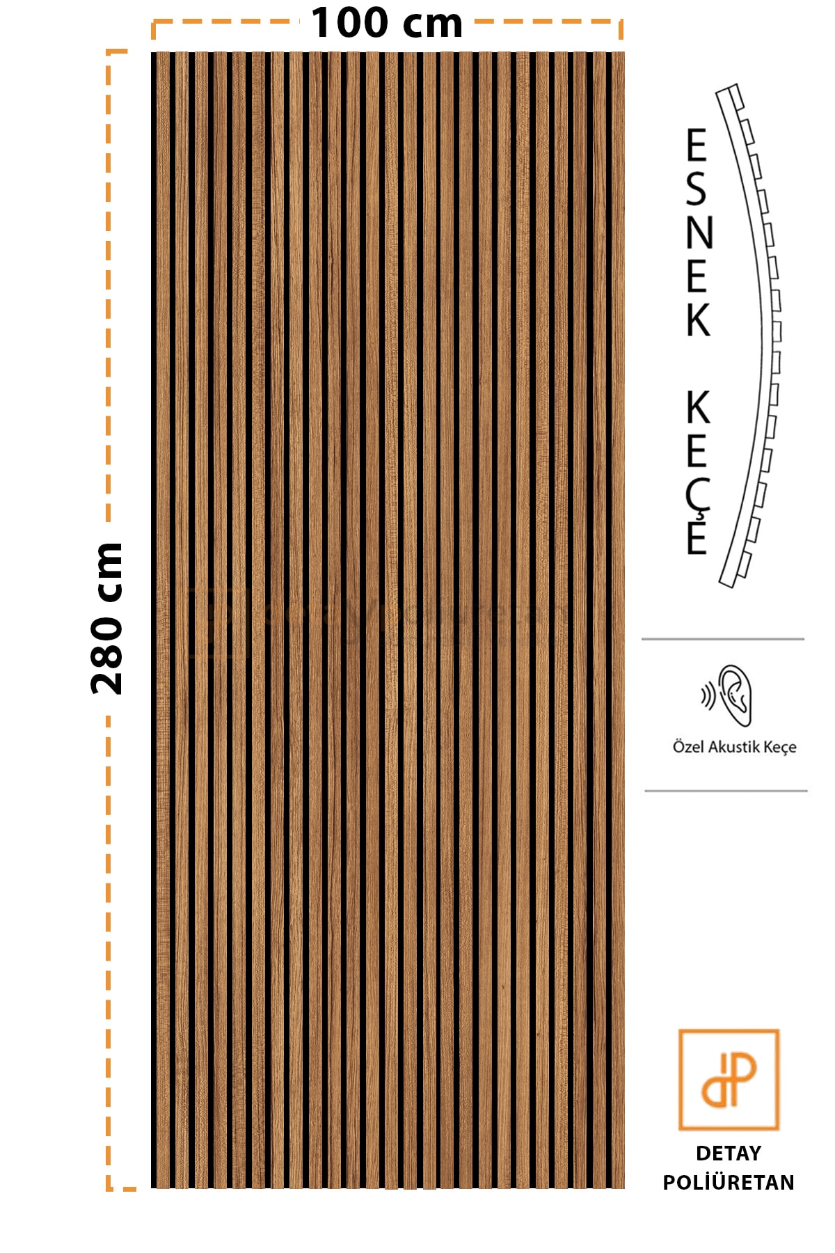 Mdf Ahşap Akustik Duvar Kaplama Paneli 100x280 cm - Teak-8mm mdflam-4mm keçe