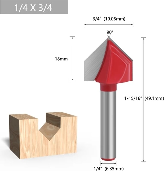 06 1 Adet 1/4 "6.35MM 6mm Shank Freze Kesicisi Ahşap Oyma 90 V Tipi Planya Kesici Oyma Kanal Açma Araçları Yönlendirici Bit Seti Güvenlik (Yurt Dışından)