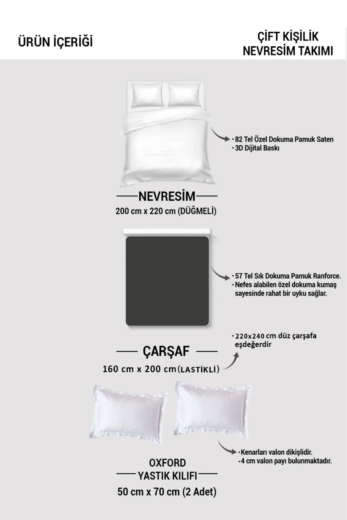 Lastikli Çarşaflı %100 Pamuk Saten Çift Kişilik Nevresim Takımı Grey Ekose