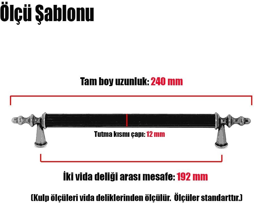 Ovacık (192 mm - 19.2 cm) Mat Siyah Metal Mobilya Mutfak Çekmece Dolap Kapak Kulpu Kulbu Kulpları