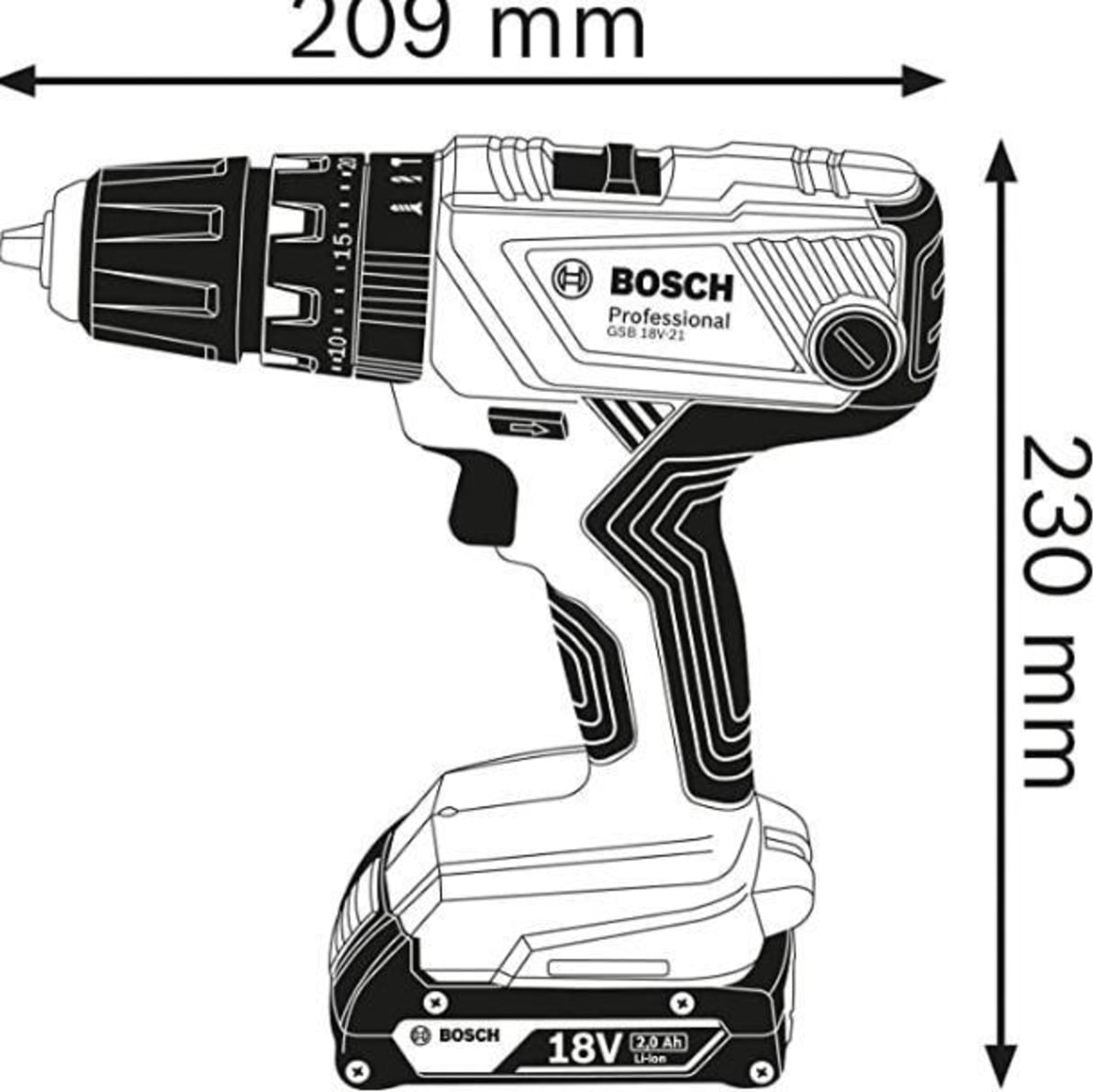 BOSCH Professional 18V Li-Ion Akülü Darbeli Delme Vidalama, 55Nm Tork, 13mm Mandren, LED Işıklı, Solo Gövde, Profesyonel Kullanım