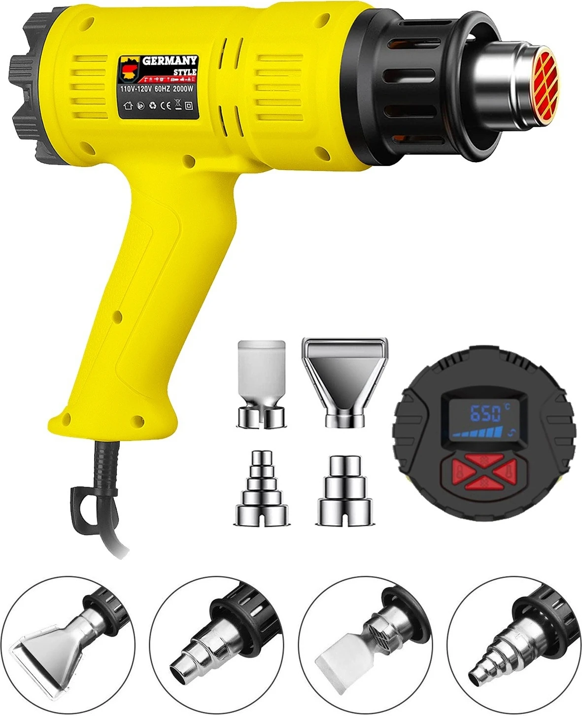 GRM9001 Sıcak Hava Tabancası Dijital Isı Göstergeli 2000 Watt Hem Sıcak Hem Soğuk