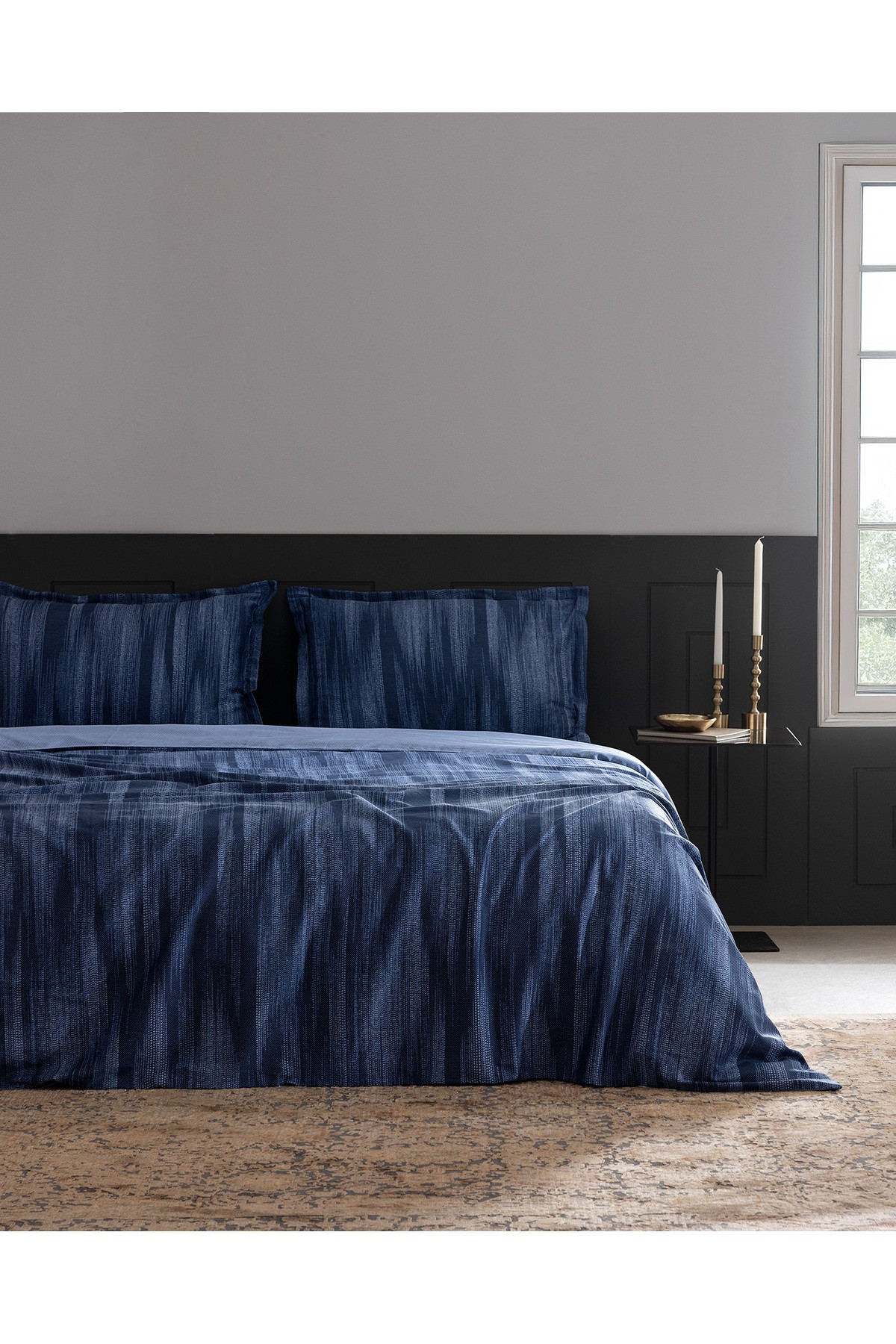 Raphael King Size %100 Pamuk Baskılı Saten Nevresim Takımı - Lacivert