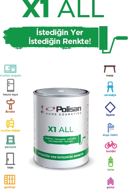 X1 All Tüm Zeminler Için Yıkanabilen Silinebilen Kokusuz Boya 0.75 Lt 4505 Toz Pudra