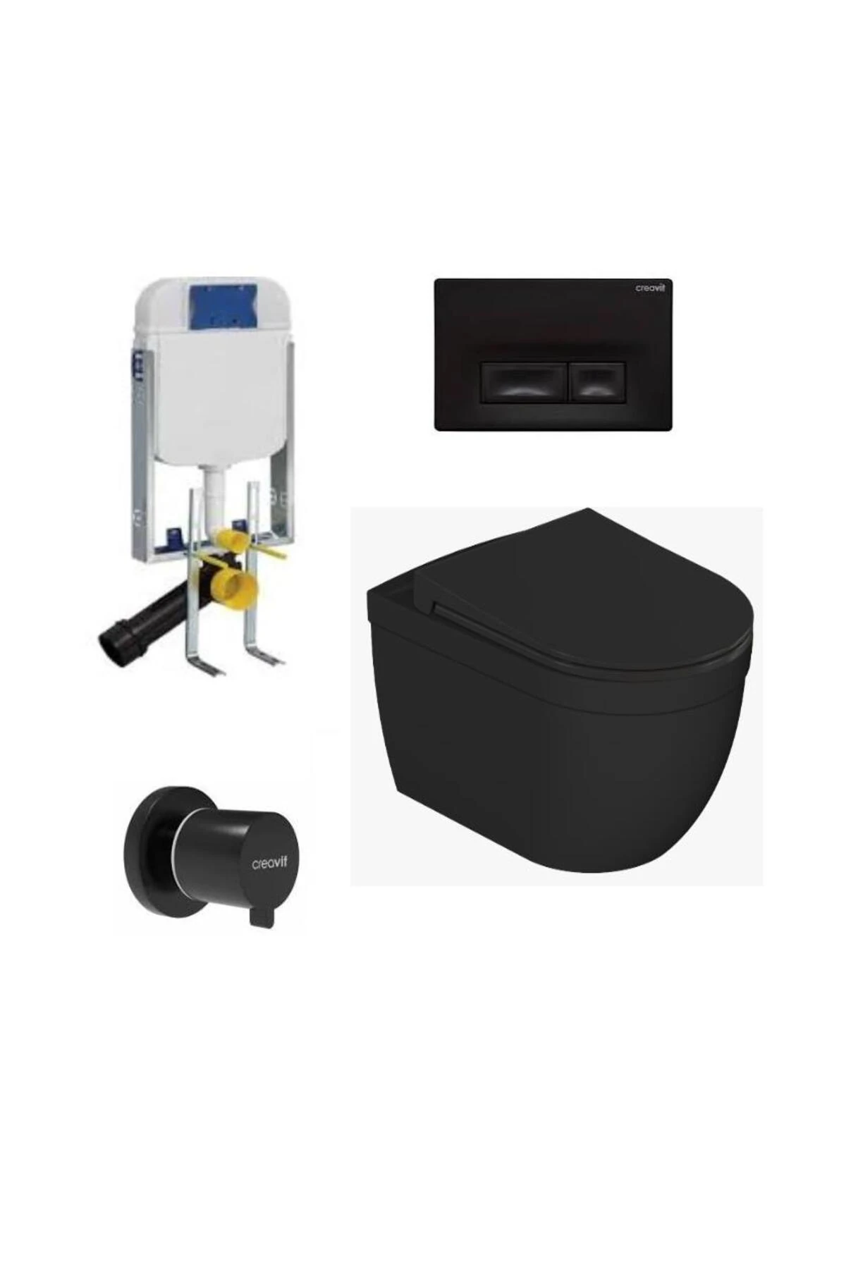 Gömme Rezervuar Seti Ve Dura Mat Siyah Asma Klozet Sirius Ve Yavaş Kapak